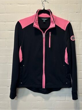 Lauren Ralph Lauren Women’s M Black Pink Colorblock Full Zip Track Jacket Y2K